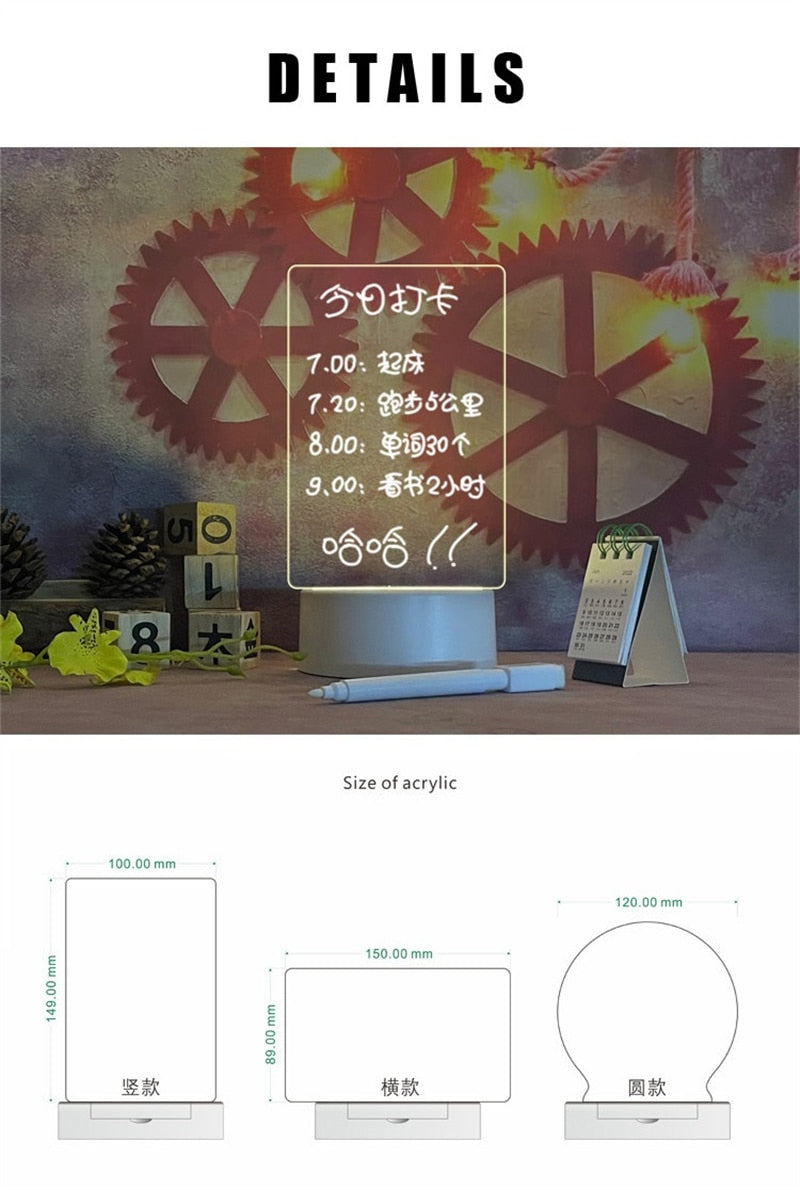 Luce acrilica per tabellone per appunti a LED