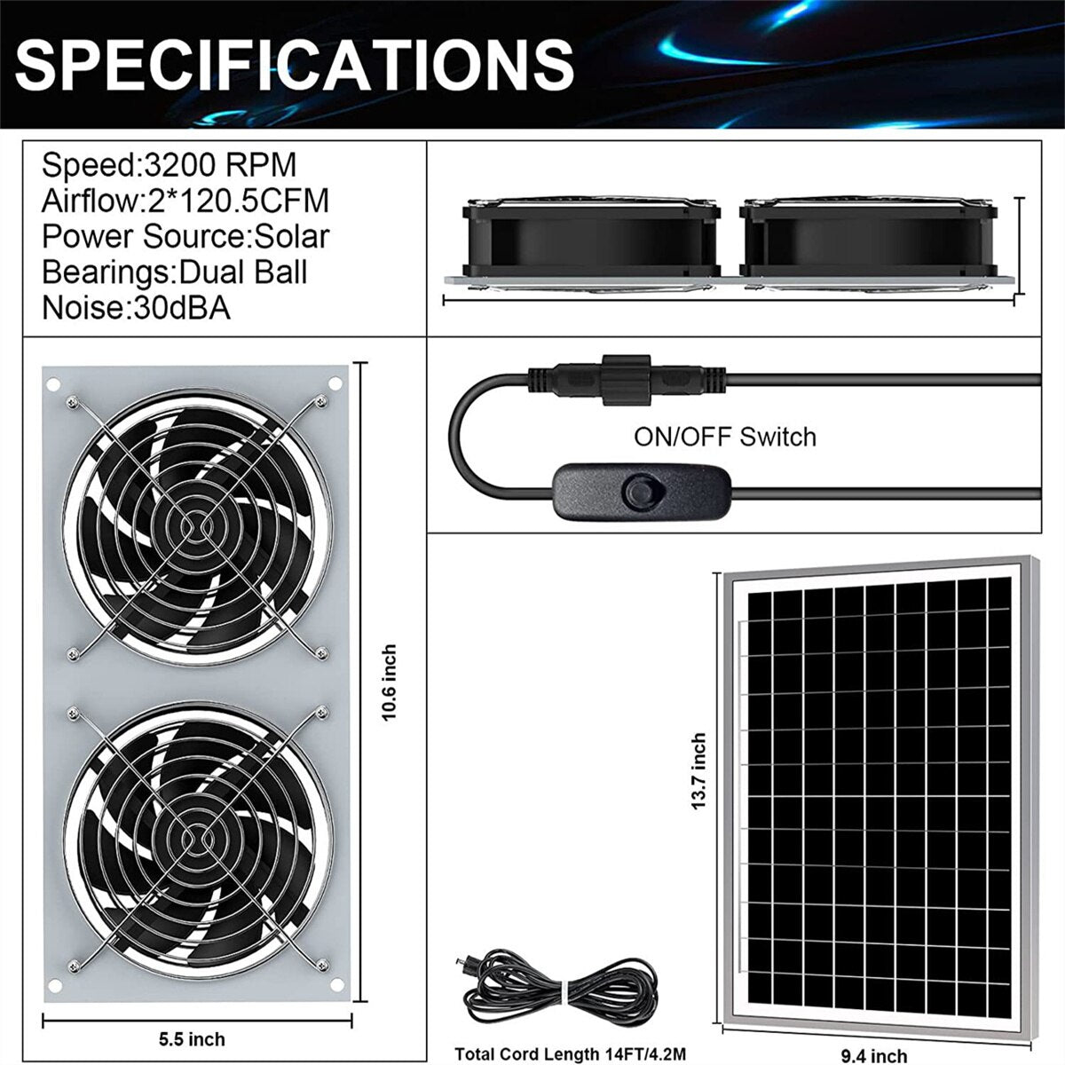 Ventilatore di ventilazione a energia solare